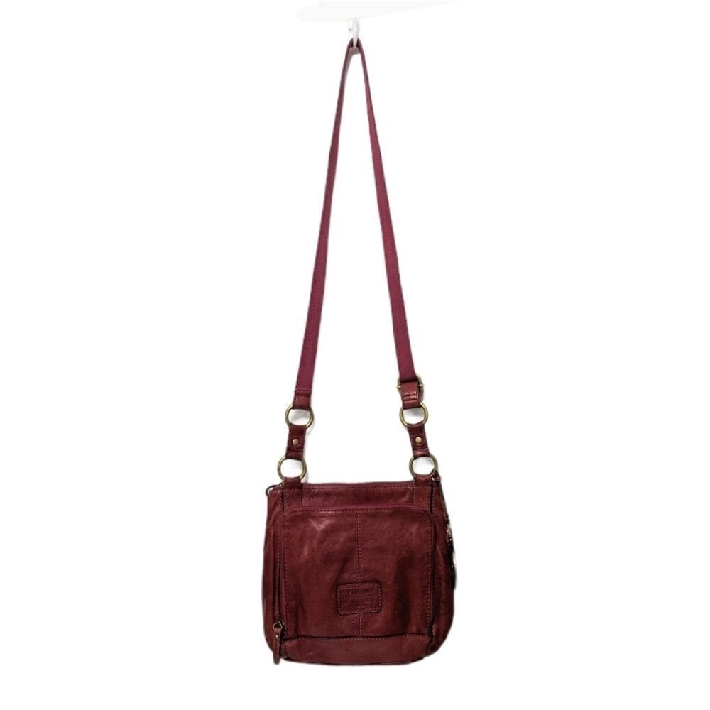 FOSSIL Dark Red Leather Lock Key Crossbody Bag - Picture 4 of 16
